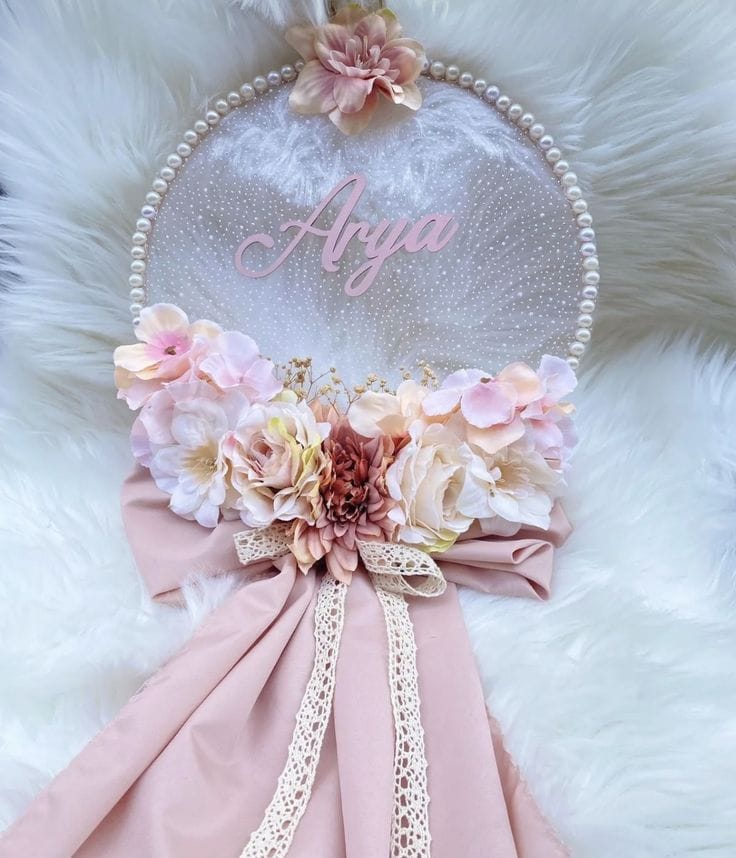 Couronne de Porte Florale - Décoration Naissance Personnalisée & Féerique